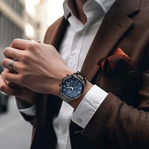 BY BENYAR Men's Watches Analog Quartz Chronograph Waterproof Stainless Steel Wrist Watches for Men Business Work Casual Sport Black Mens Dress Watch Unique Elegant Gifts for Men