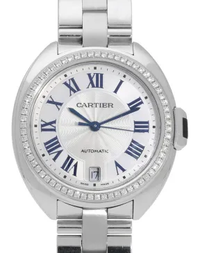 Cartier Cle Flinque 18kt White Gold Sunray Effect Dial Ladies Watch WJCL0007