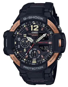 Casio G-Shock Gravity Master - Rose Gold-Tone - Black Strap - World Time - 200m