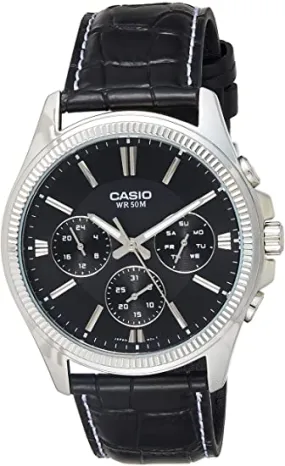 Casio Men's Watch Analog, Black Dial Black Leather Strap, MTP-1375L-1AVDF
