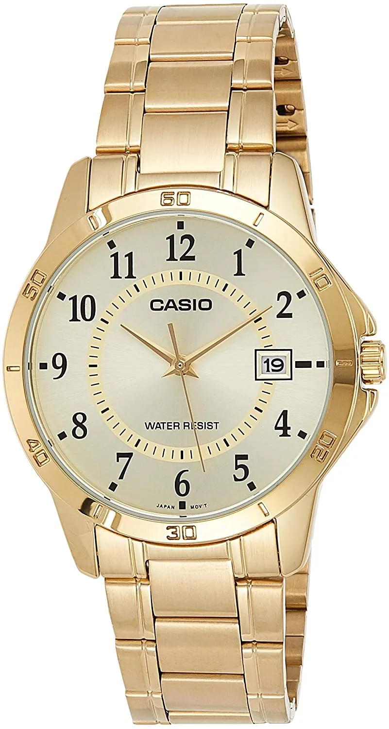 Casio Men's Watch Analog, Champagne Dial Gold Stainless Steel Strap, MTP-V004G-9BUDF