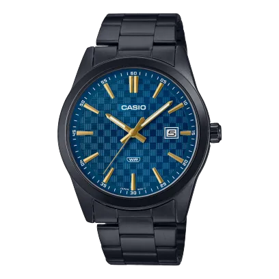 Casio, Men’s Watch Analog,Blue Dial Black Stainless Steel Band, MTP-VD03B-2AUDF