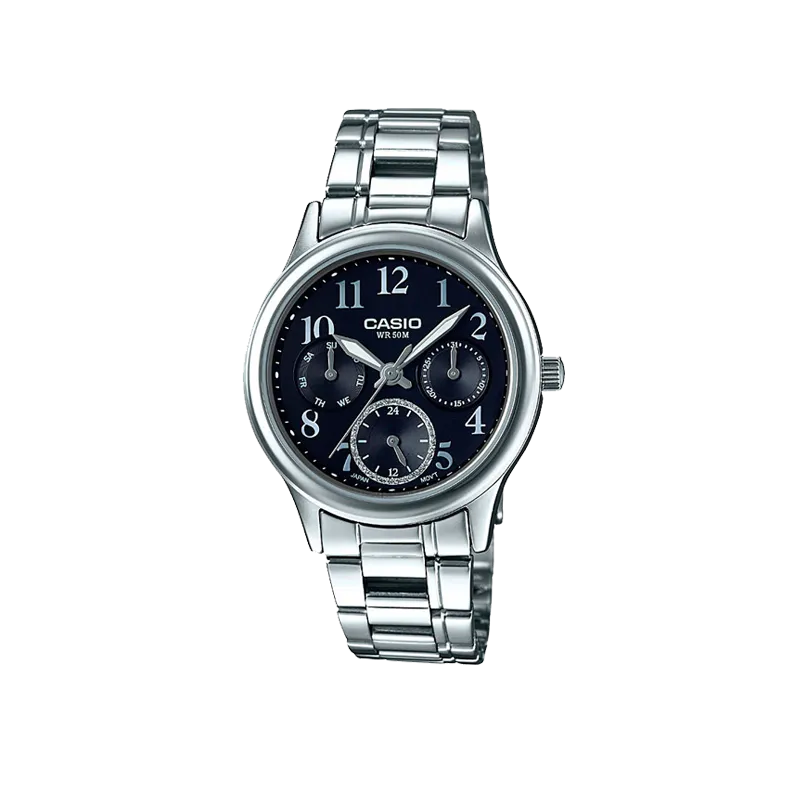 Casio, Women’s Watch Analog, Black Dial Silver Stainless Steel Band, LTP-E306D-1BVDF