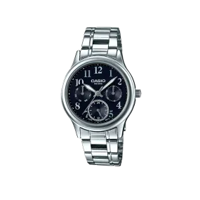 Casio, Women’s Watch Analog, Black Dial Silver Stainless Steel Band, LTP-E306D-1BVDF