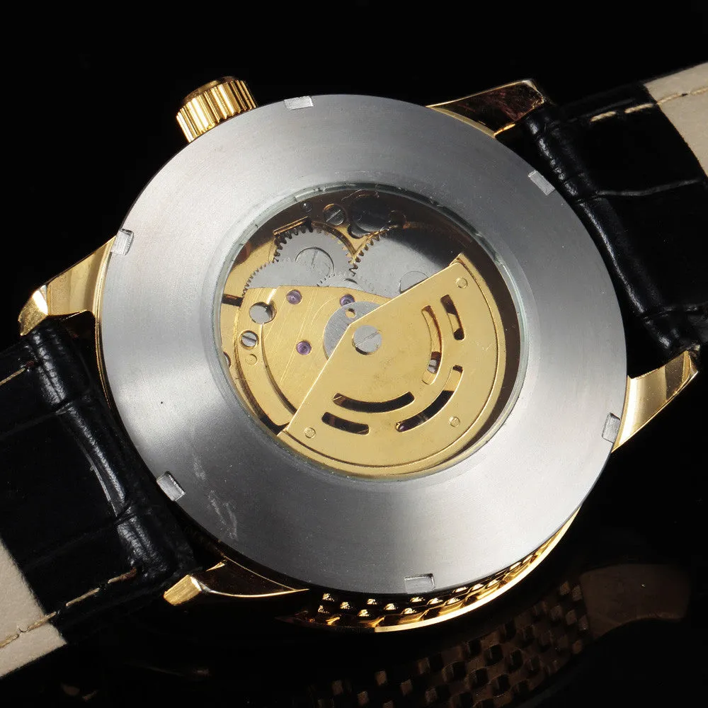 Casual Fashion Men's Watches Men Luxury Brand Skeleton Dial Leather Strap Mechanical Watch Vintage Dress Watches