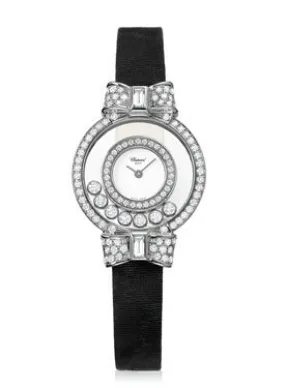 Chopard Happy Diamonds White Dial Black Fabric Strap Ladies Watch 205020-1001