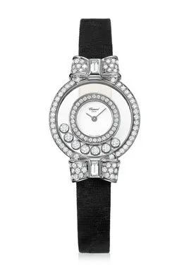 Chopard Happy Diamonds White Dial Black Fabric Strap Ladies Watch 205020-1001