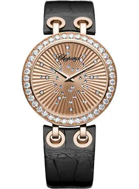 Chopard Xtravaganza Diamond 18k Rose Gold Black Leather Ladies Watch 134236-5001