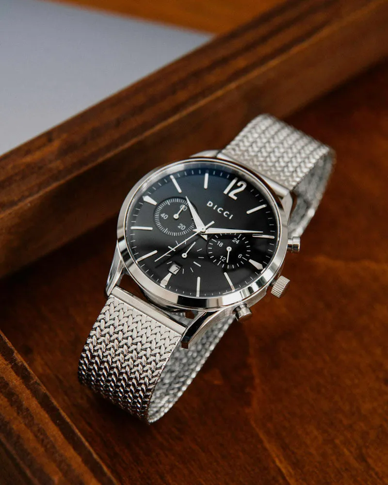 Chronometer watch - Black dial with silver bracelet