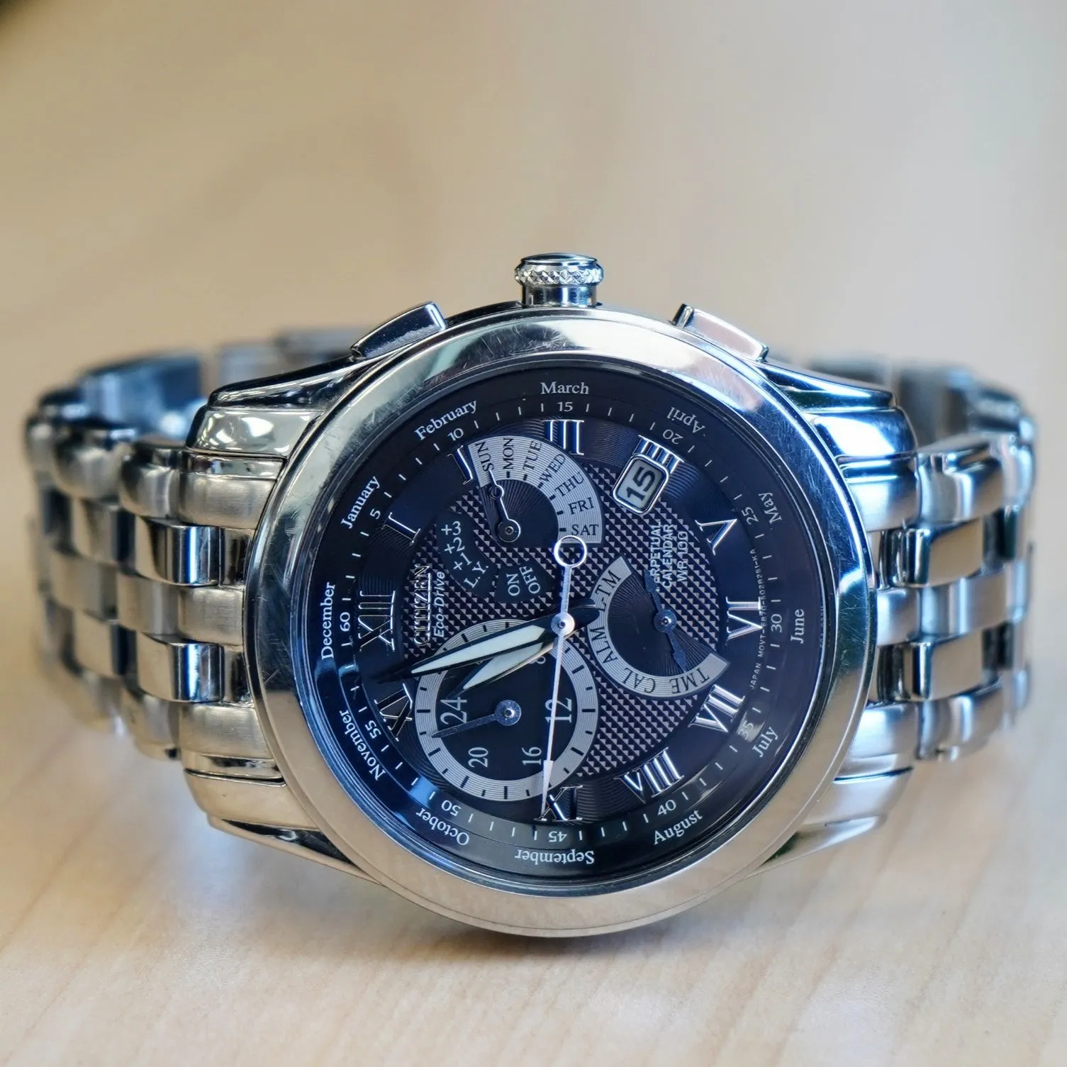 CITIZEN Eco-Drive Chandler Watch BL8004-53E Perpetual Calendar Wristwatch ALL S.S. - Boxes!