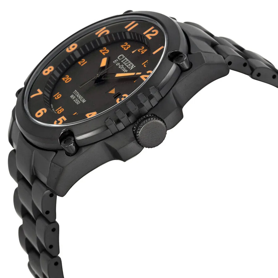 Citizen Eco Drive STX43 Black Orange Dial Titanium Men's Watch BJ8075-58F
