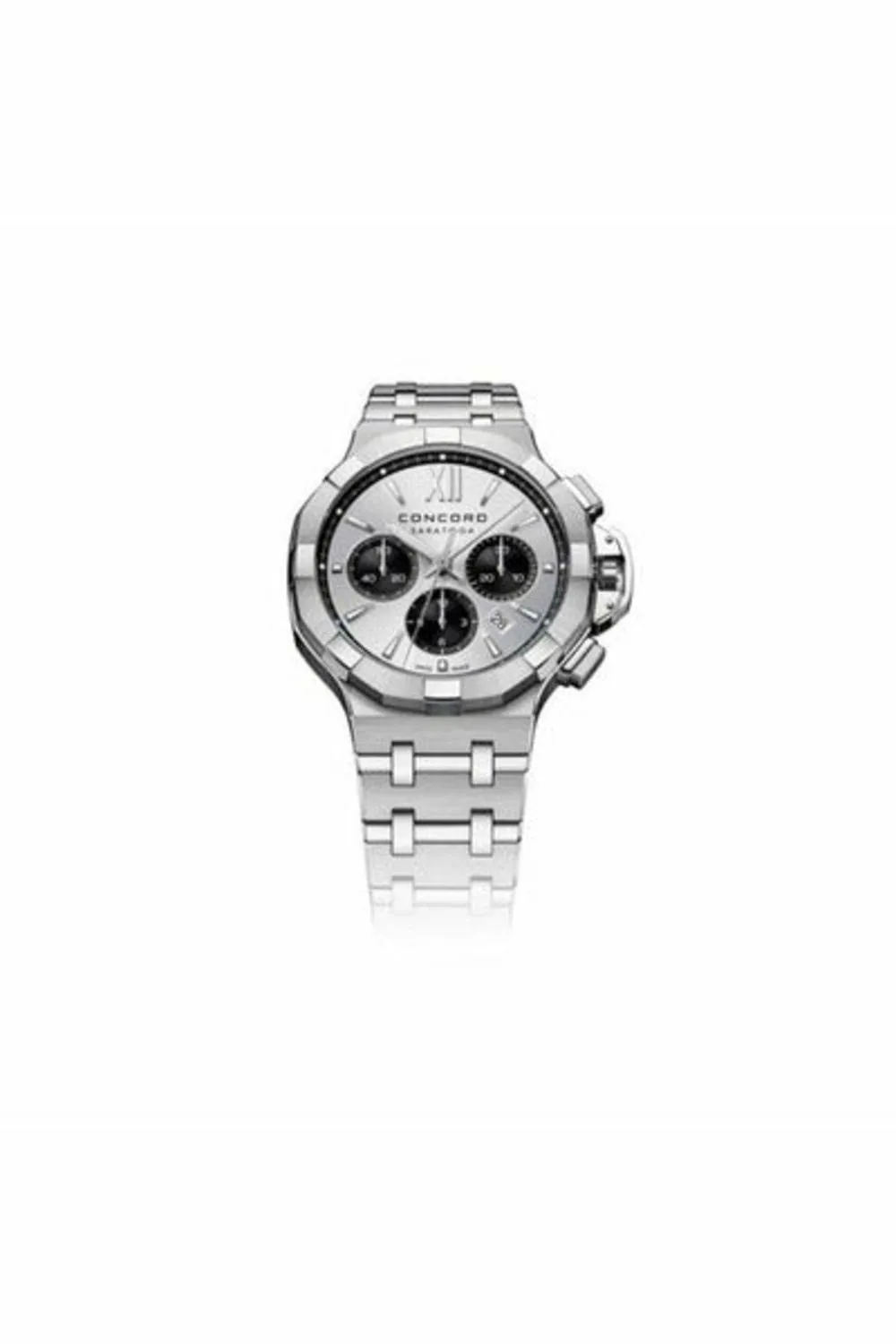 concord saratoga chrono automatic silver dial 43mm men's watch