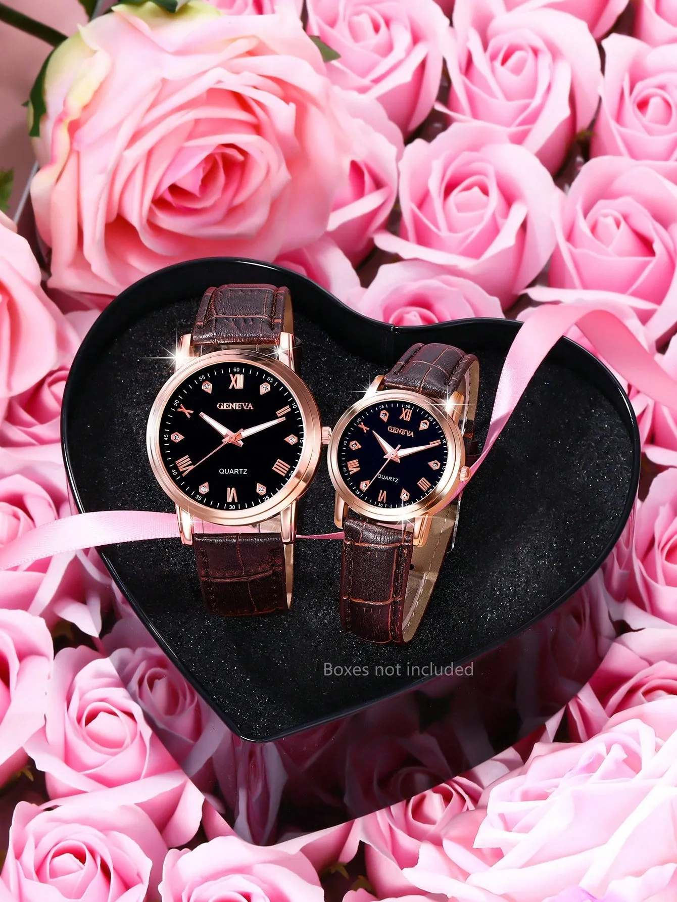 Couple watches|Couple Style Brown Pu Strap Casual Quartz Watch Gift Set