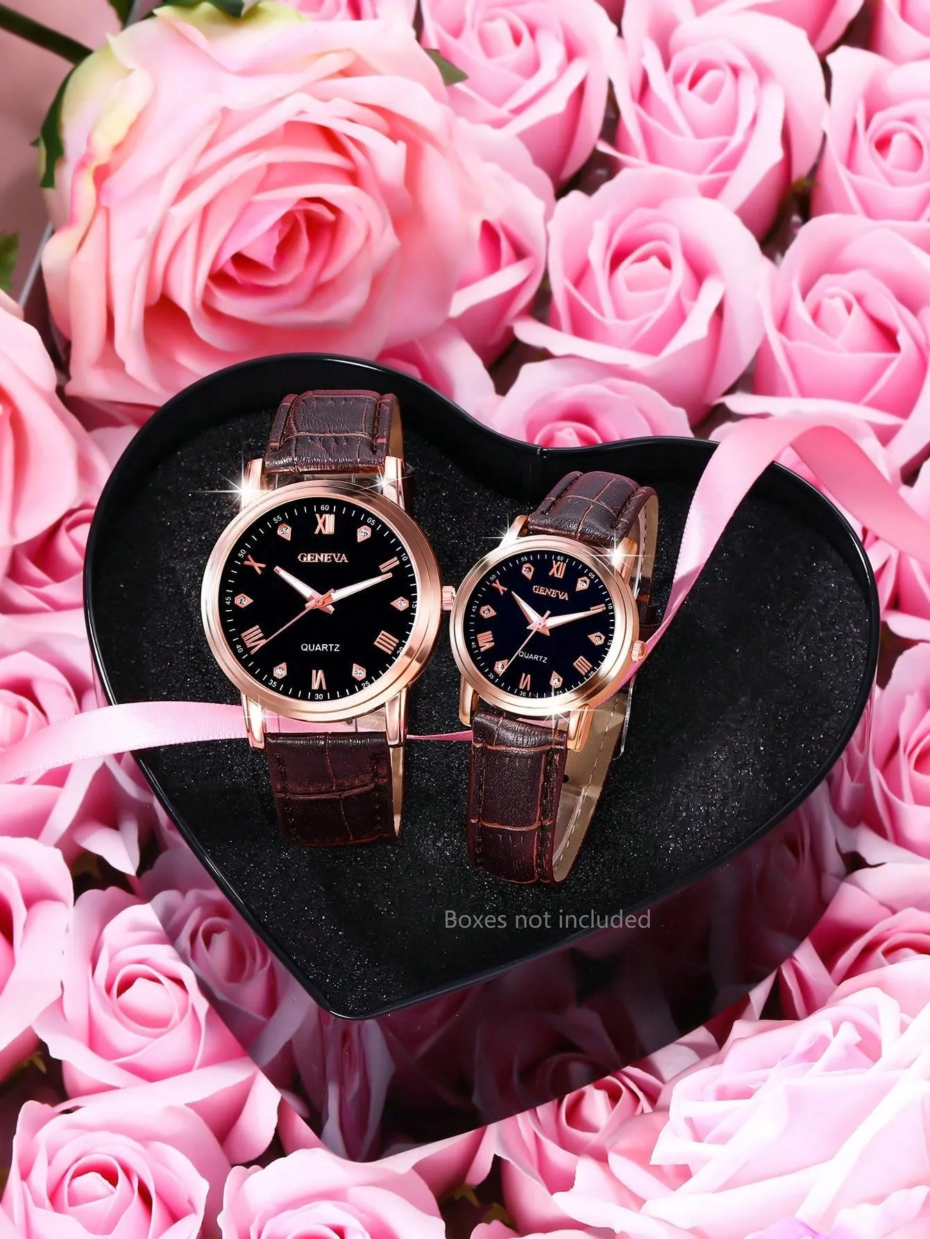 Couple watches|Couple Style Brown Pu Strap Casual Quartz Watch Gift Set