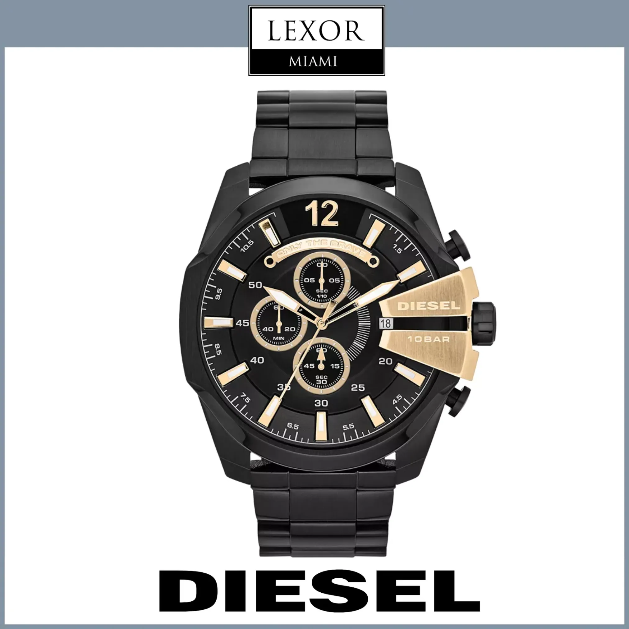 Diesel DZ4338 Mega Chief Black Stainless Steel Strap Men Watches