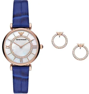 EA Watch Two Hand Blue With Earring Gift Set D