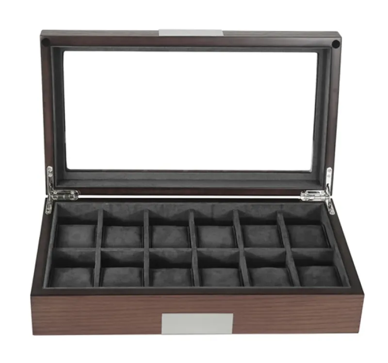 Ebony Wood 12 slots PU leather lining watch box