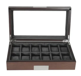 Ebony Wood 12 slots PU leather lining watch box