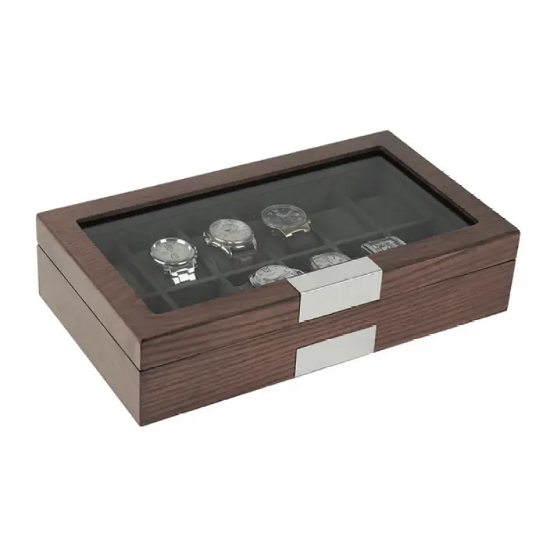 Ebony Wood 12 slots PU leather lining watch box