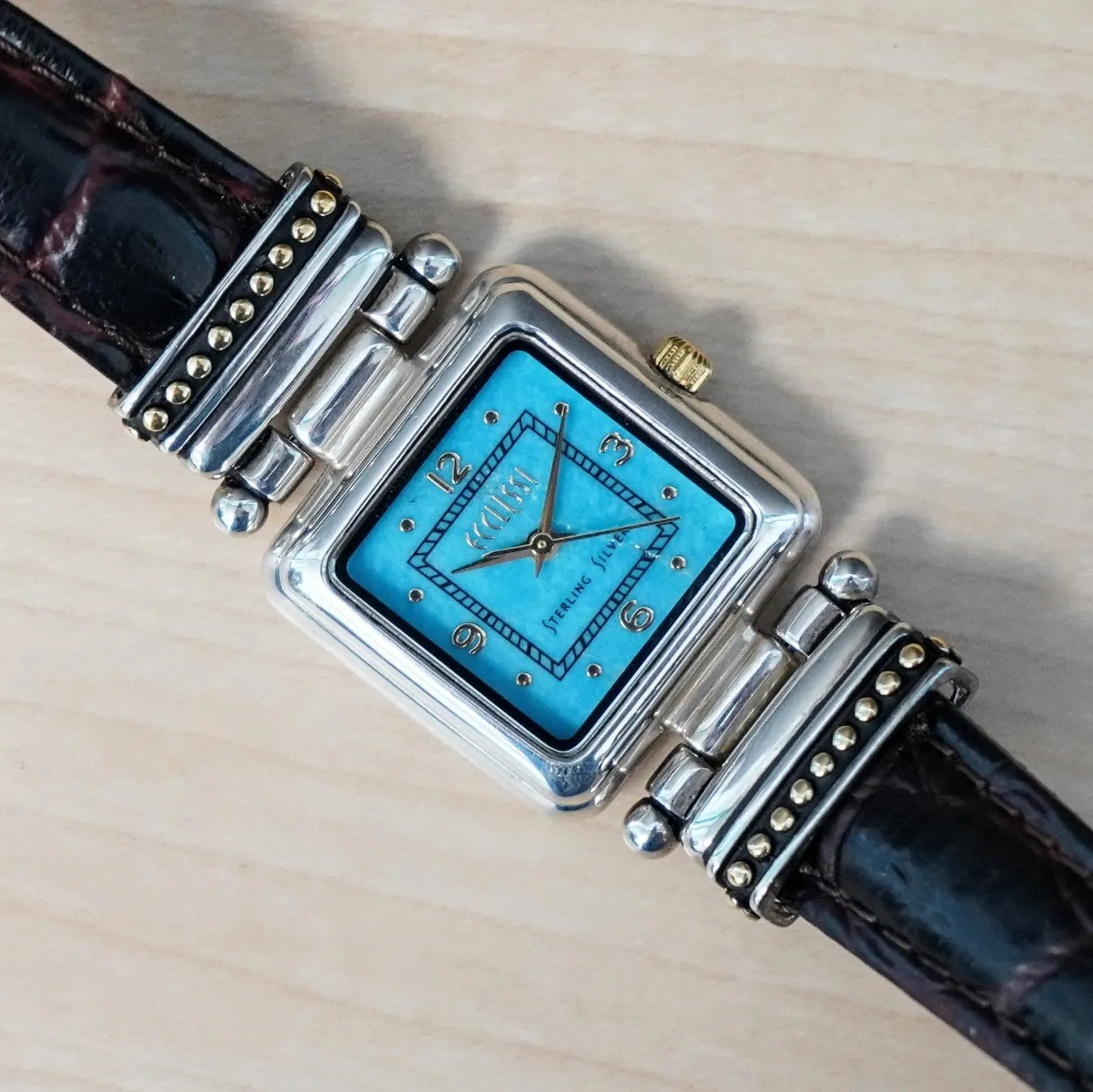 ECCLISSI Sterling Silver Turquoise Color Dial Ladies Watch - Original Leather & Silver Strap