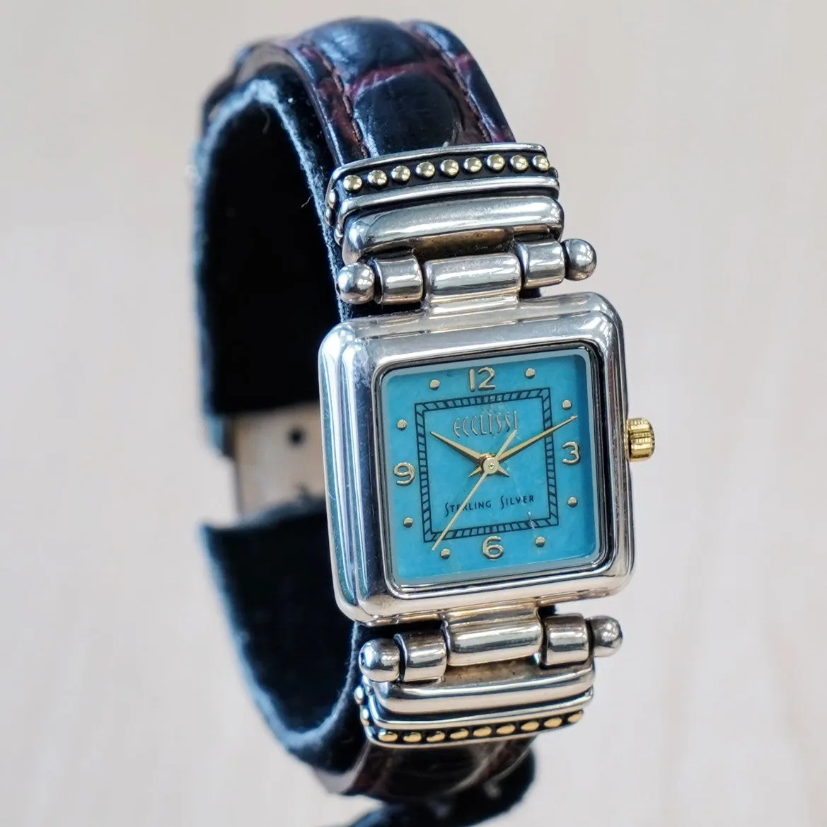 ECCLISSI Sterling Silver Turquoise Color Dial Ladies Watch - Original Leather & Silver Strap