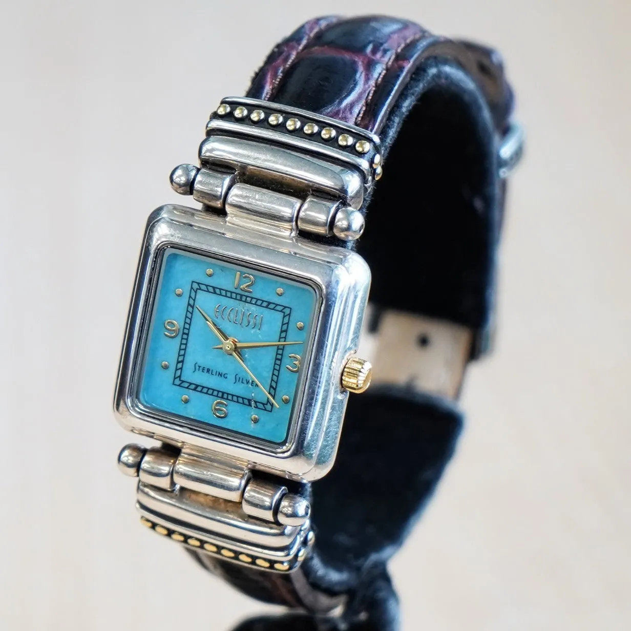 ECCLISSI Sterling Silver Turquoise Color Dial Ladies Watch - Original Leather & Silver Strap