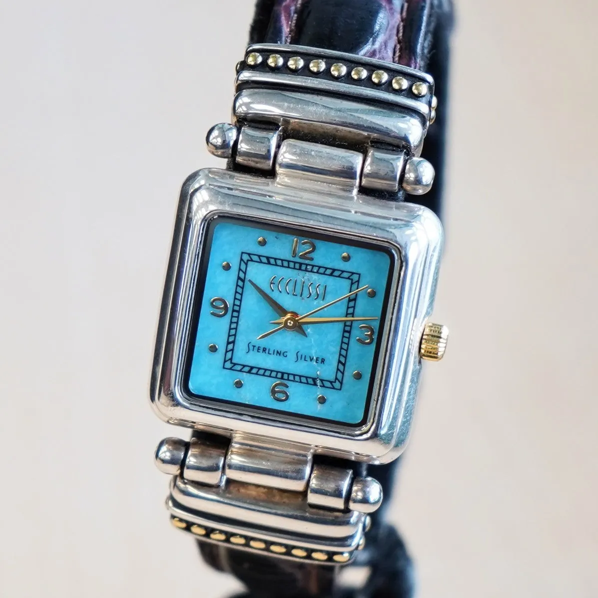 ECCLISSI Sterling Silver Turquoise Color Dial Ladies Watch - Original Leather & Silver Strap