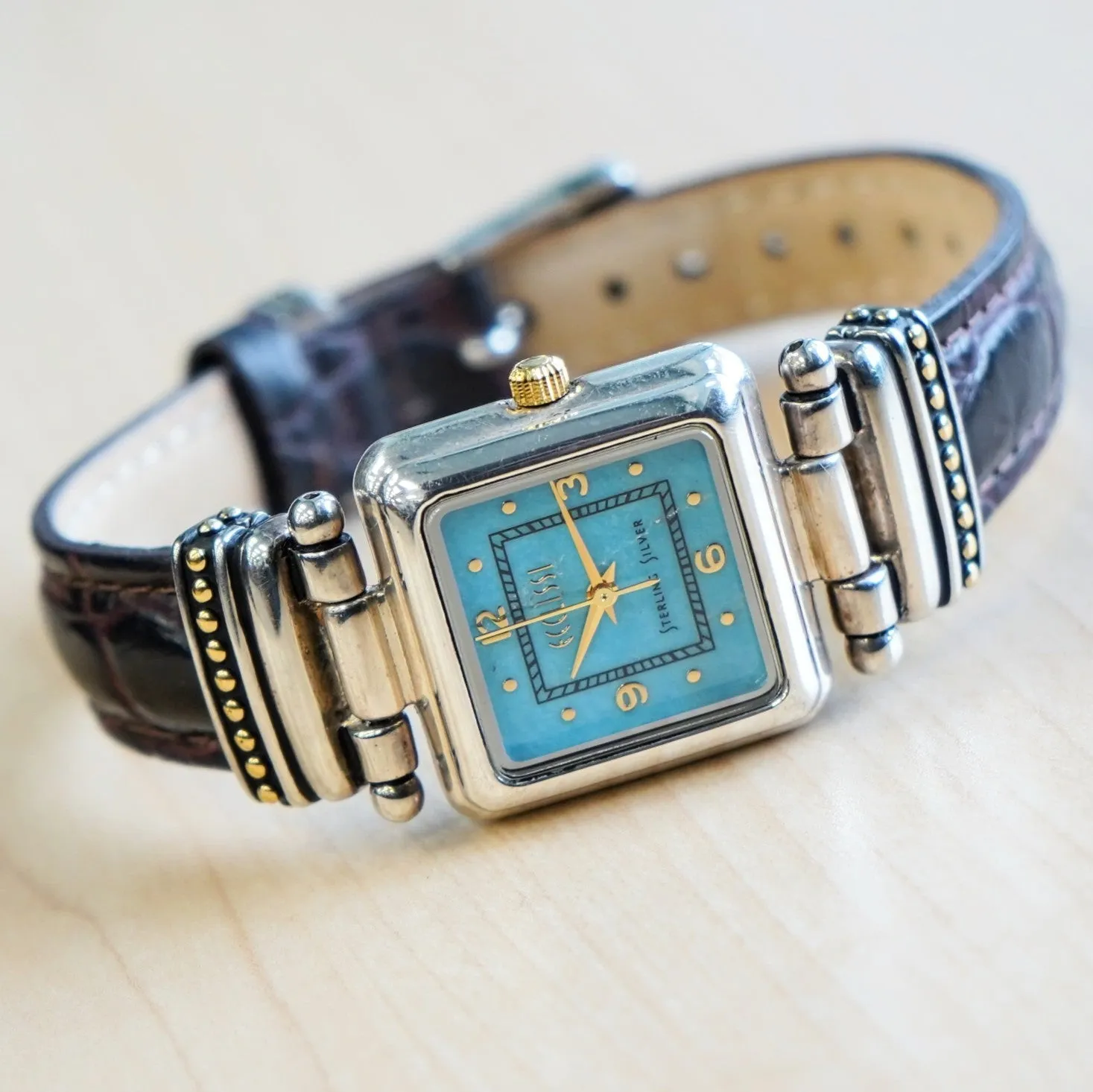 ECCLISSI Sterling Silver Turquoise Color Dial Ladies Watch - Original Leather & Silver Strap