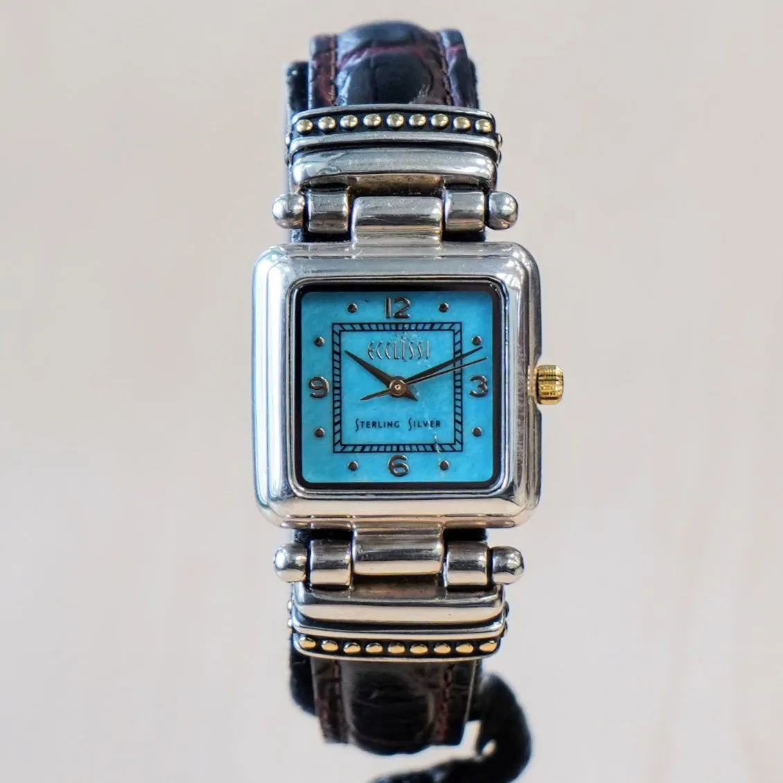 ECCLISSI Sterling Silver Turquoise Color Dial Ladies Watch - Original Leather & Silver Strap