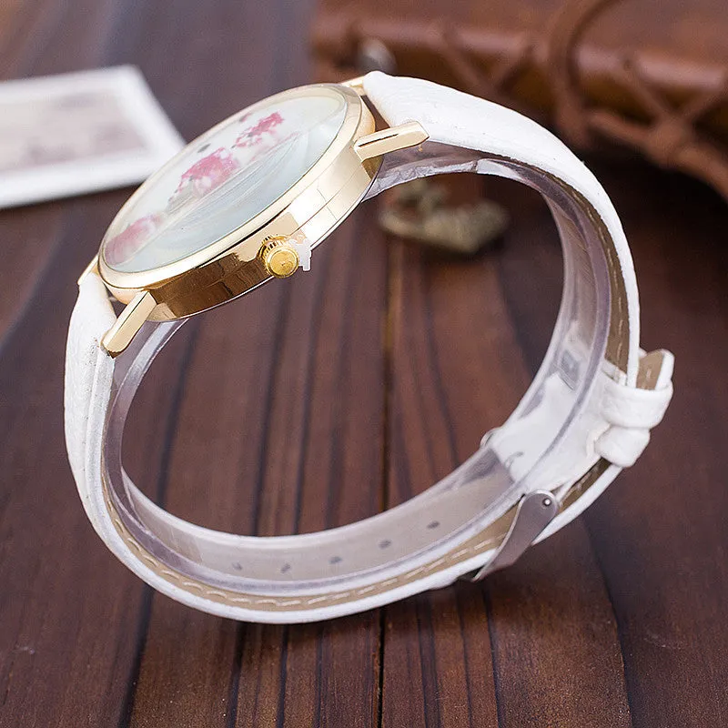 Fashion Leather Anchor Watch For Women Quartz Watches Reloj Mujer Ladies Flower Watches