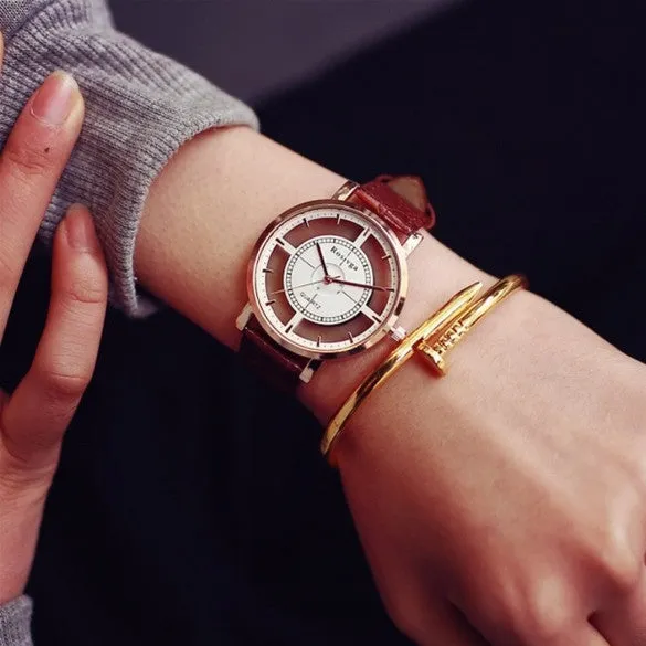 Fashion Transparent Women Embossed Leather Band Anchor Quartz Wrist Watch