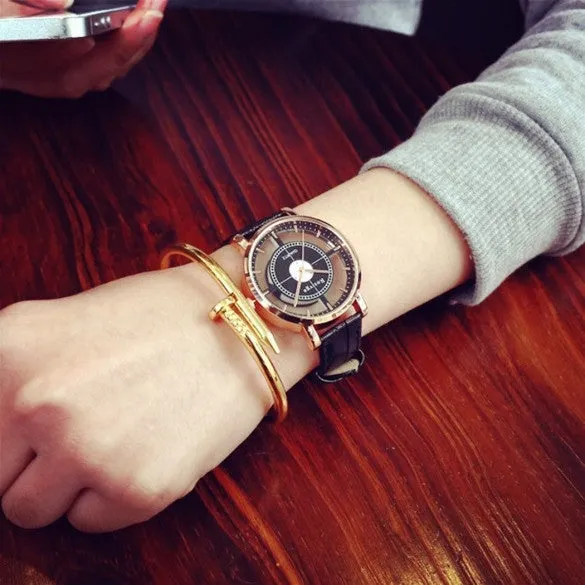 Fashion Transparent Women Embossed Leather Band Anchor Quartz Wrist Watch