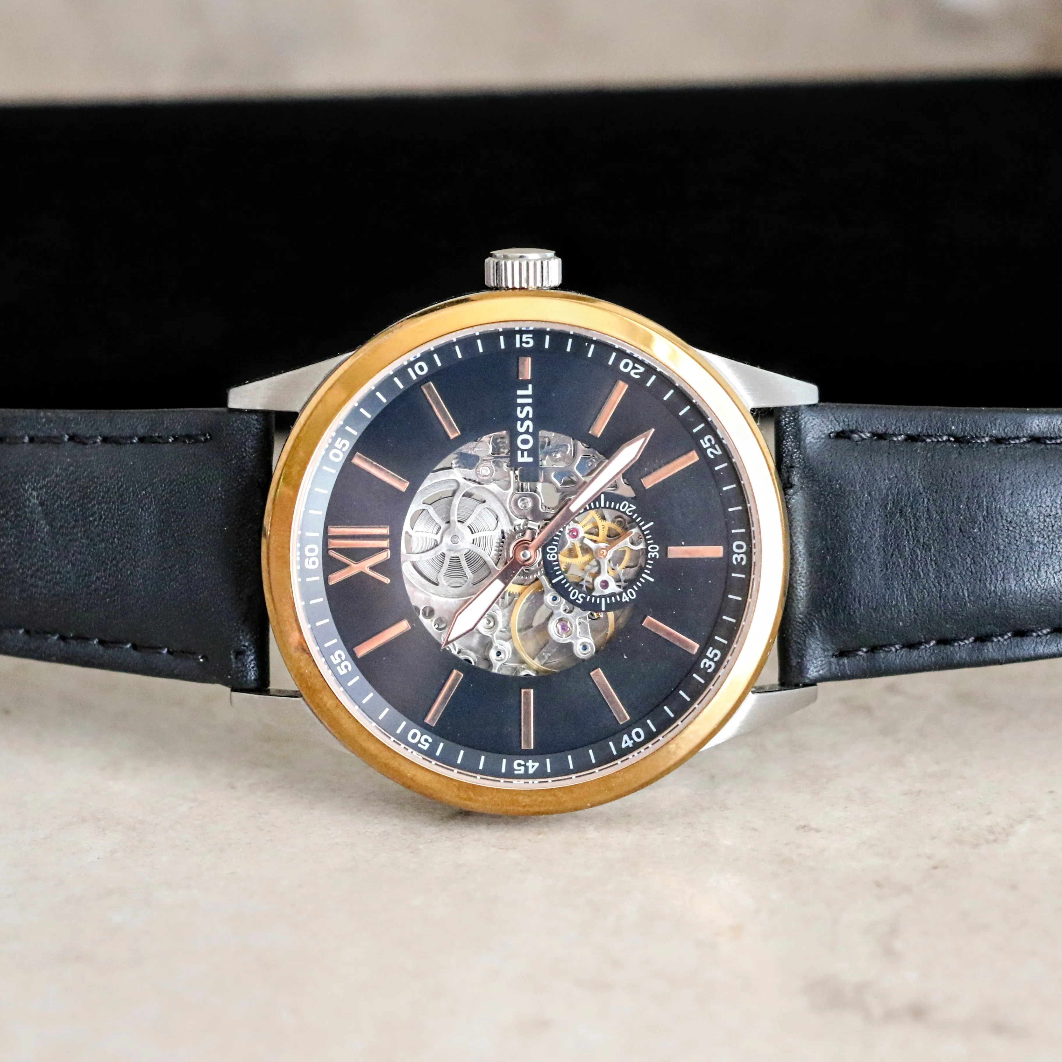 FOSSIL FLYNN Automatic Watch 22 Jewels 48mm Semi Skeleton Wristwatch Ref. BQ2216