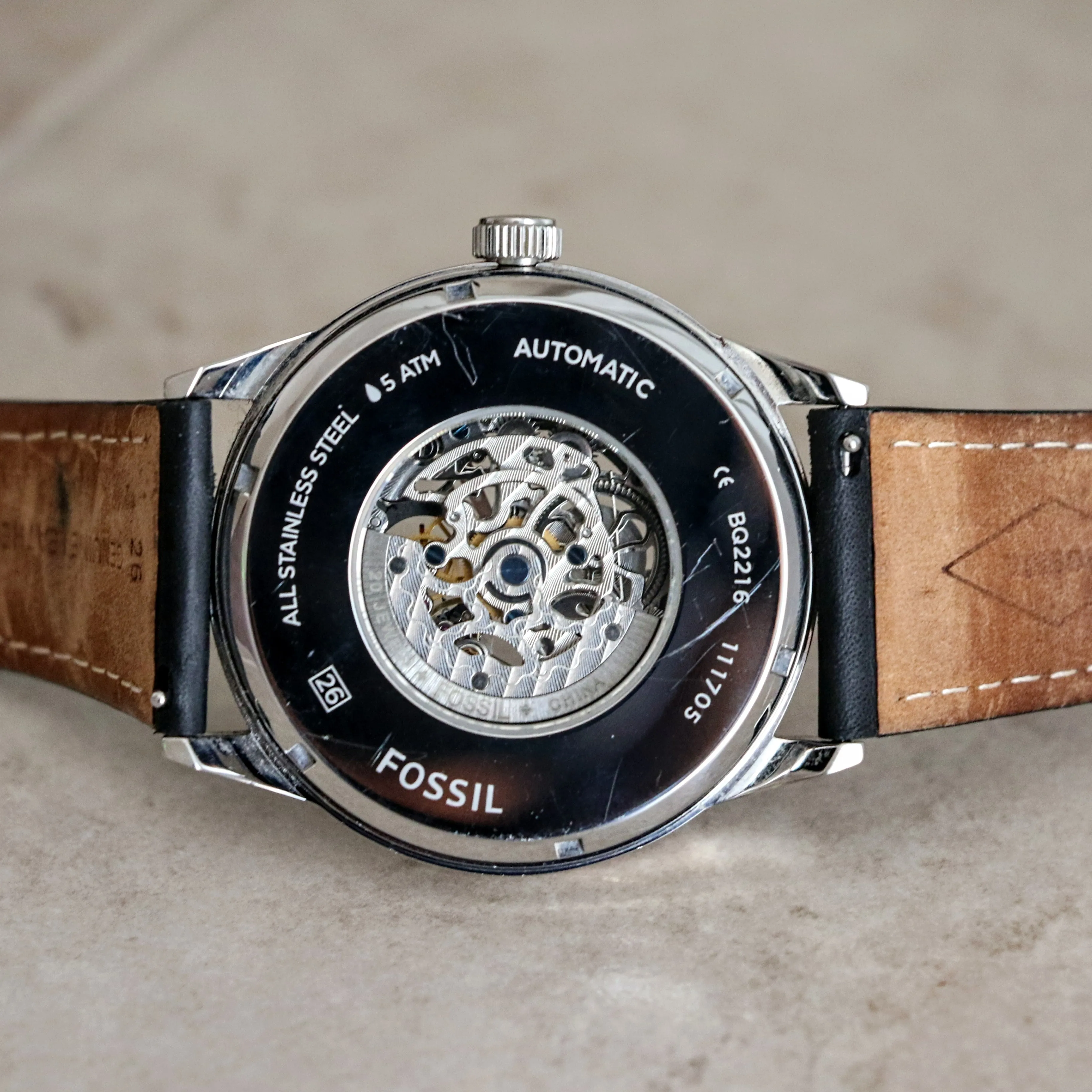 FOSSIL FLYNN Automatic Watch 22 Jewels 48mm Semi Skeleton Wristwatch Ref. BQ2216