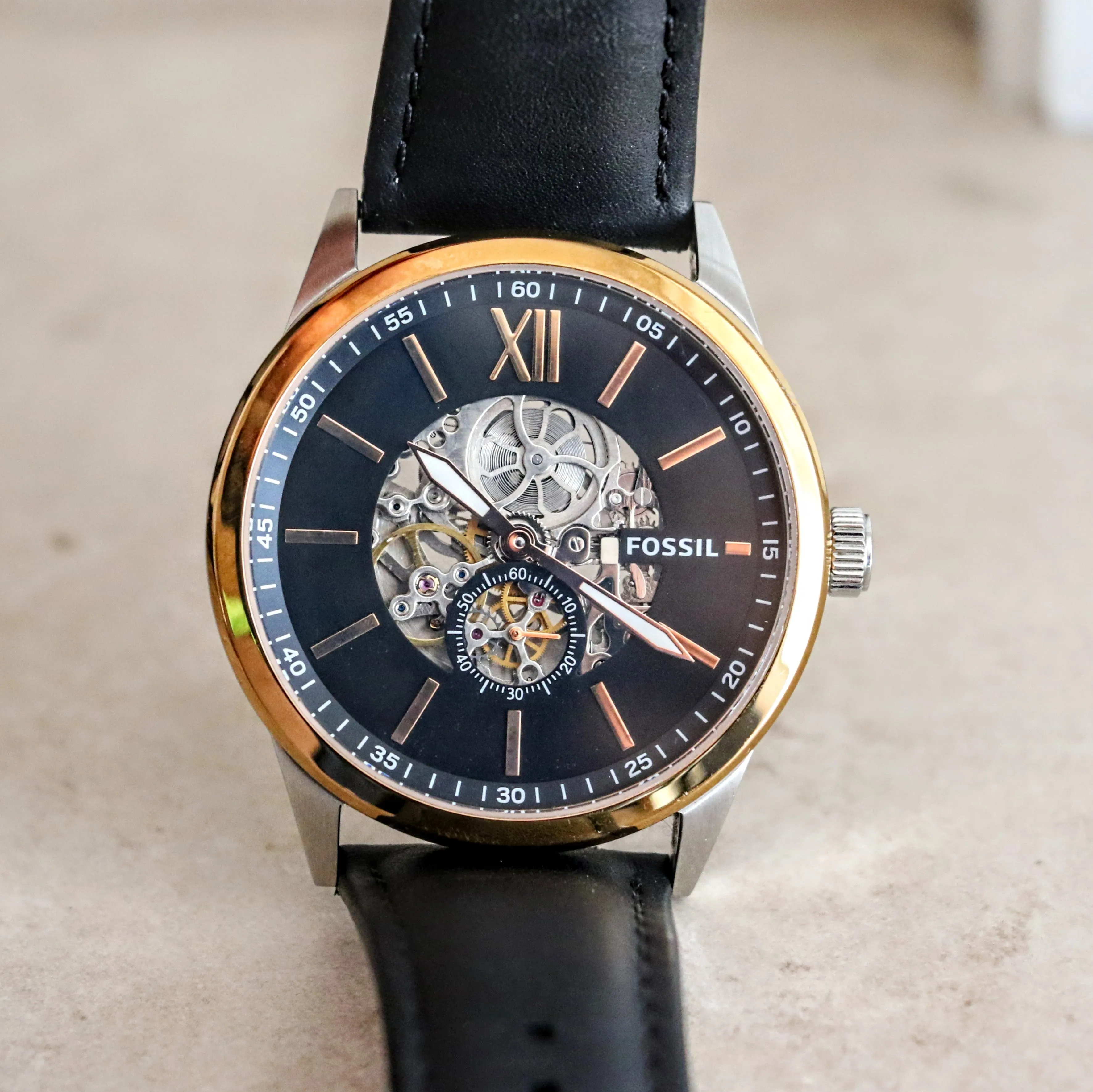 FOSSIL FLYNN Automatic Watch 22 Jewels 48mm Semi Skeleton Wristwatch Ref. BQ2216