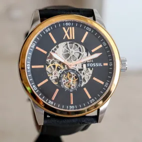 FOSSIL FLYNN Automatic Watch 22 Jewels 48mm Semi Skeleton Wristwatch Ref. BQ2216