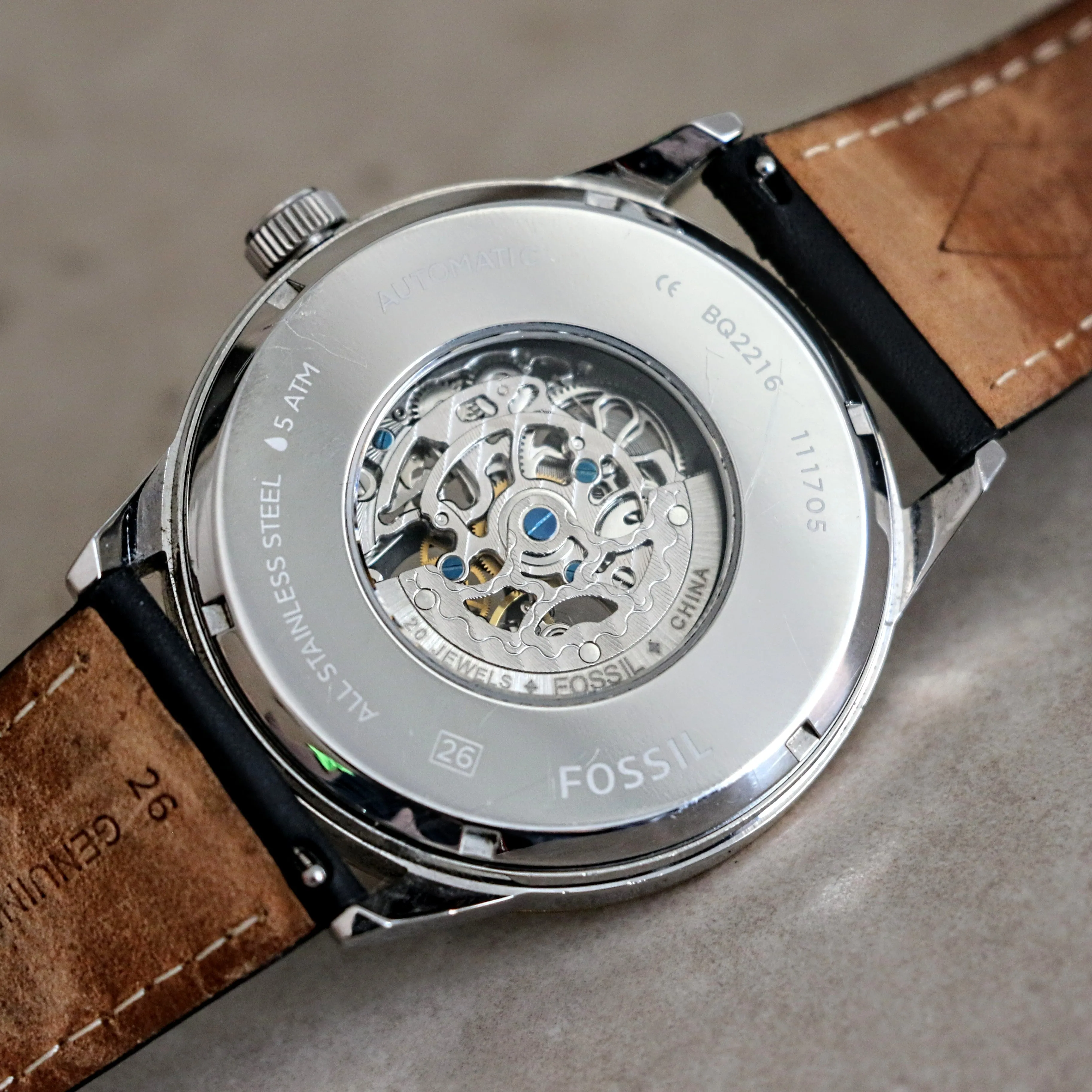 FOSSIL FLYNN Automatic Watch 22 Jewels 48mm Semi Skeleton Wristwatch Ref. BQ2216