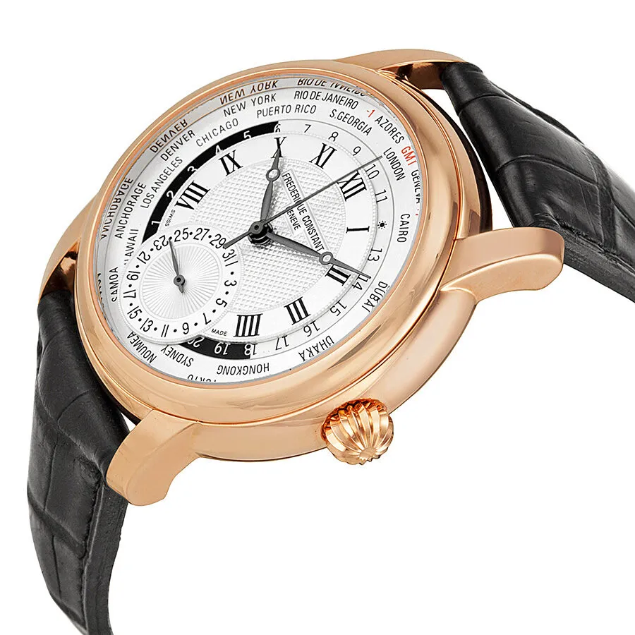 Frederique Constant Worldtimer Automatic Silver Dial Rose Gold-plated Men's Watch FC-718MC4H4
