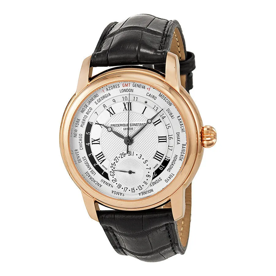 Frederique Constant Worldtimer Automatic Silver Dial Rose Gold-plated Men's Watch FC-718MC4H4