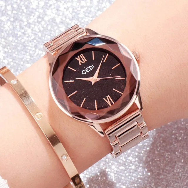 GEDI Women's Wristwatch Starry Elegant Quartz Watches Rose Gold