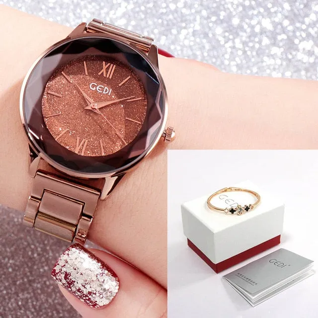 GEDI Women's Wristwatch Starry Elegant Quartz Watches Rose Gold