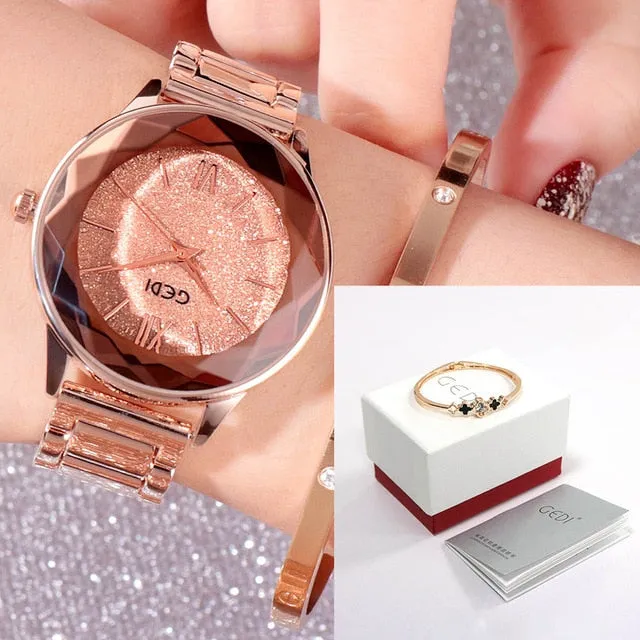 GEDI Women's Wristwatch Starry Elegant Quartz Watches Rose Gold