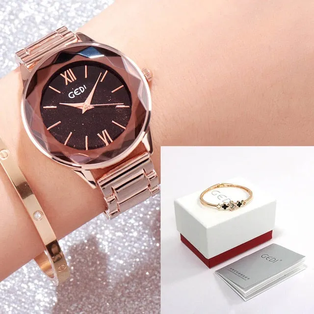 GEDI Women's Wristwatch Starry Elegant Quartz Watches Rose Gold
