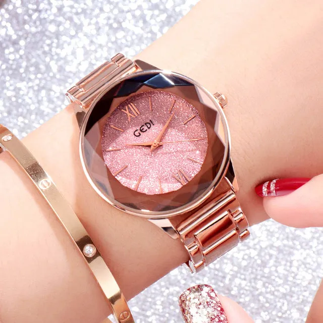 GEDI Women's Wristwatch Starry Elegant Quartz Watches Rose Gold