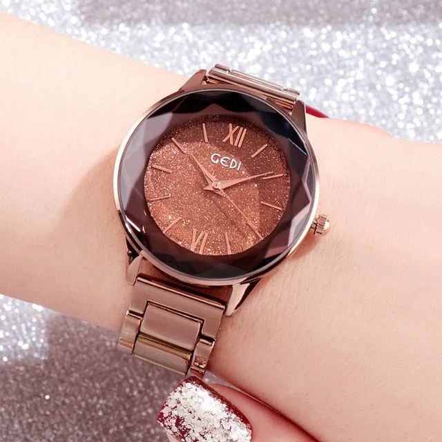 GEDI Women's Wristwatch Starry Elegant Quartz Watches Rose Gold