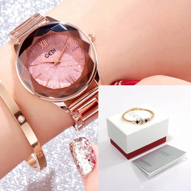 GEDI Women's Wristwatch Starry Elegant Quartz Watches Rose Gold