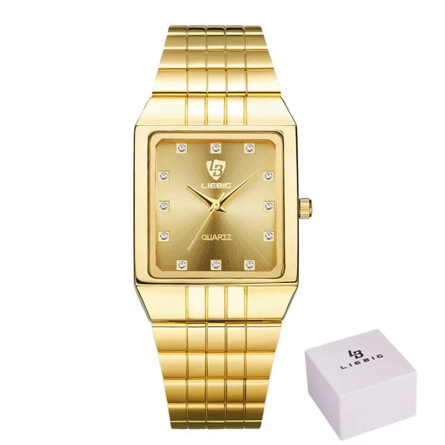 Golden Luxury Quartz Men Women Watches Gold Bracelet Wrist Watches