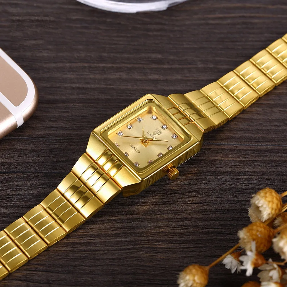 Golden Luxury Quartz Men Women Watches Gold Bracelet Wrist Watches