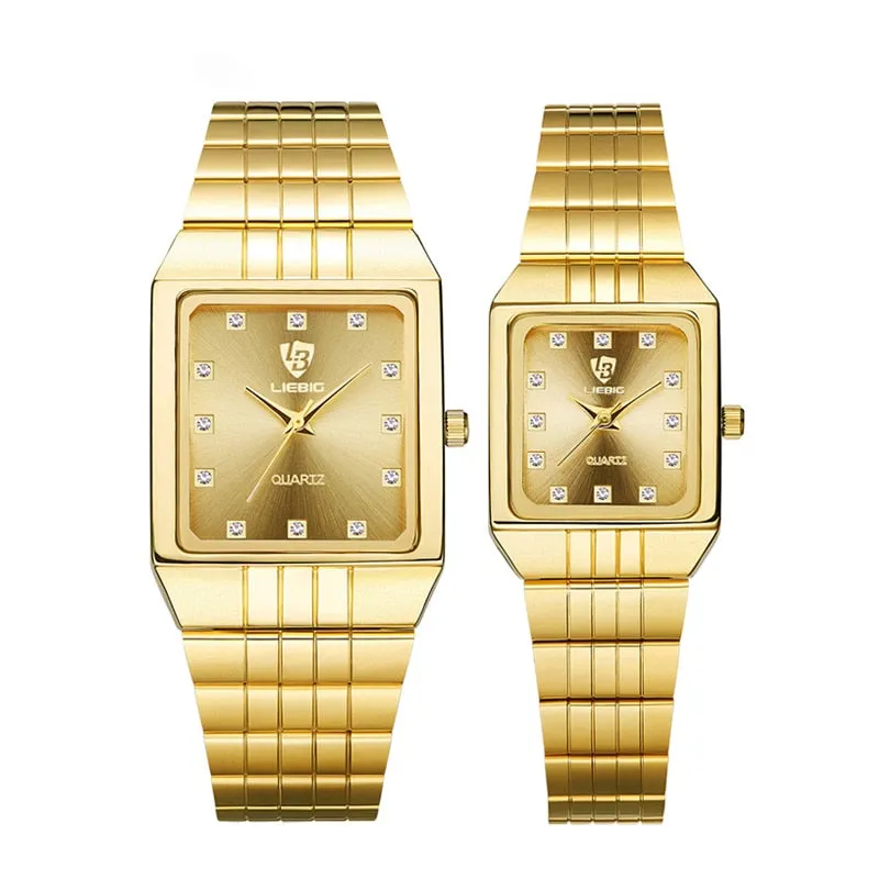 Golden Luxury Quartz Men Women Watches Gold Bracelet Wrist Watches