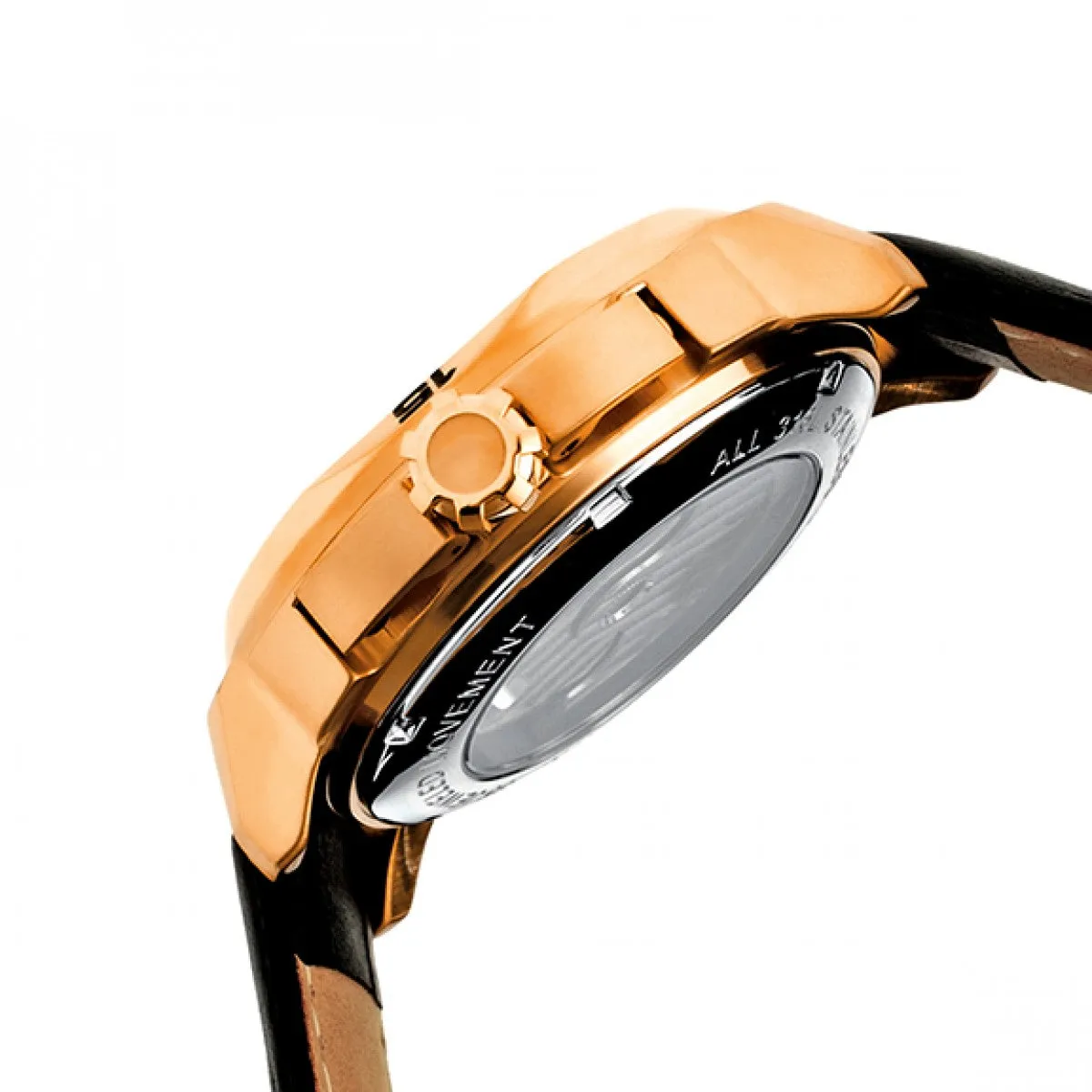Heritor Automatic Lennon Semi-Skeleton Leather-Band Watch - Rose Gold/Black